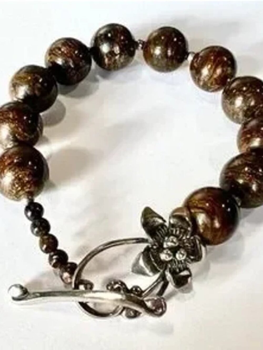 Retired Silpada Bronzite Bracelet with Flower Toggle Clasp